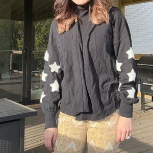 27 miles women’s black and white star sweater size medium